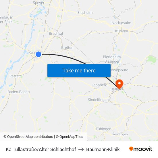 Ka Tullastraße/Alter Schlachthof to Baumann-Klinik map