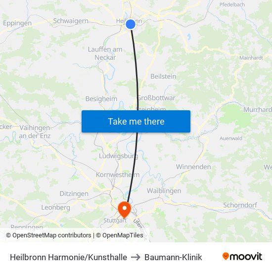 Heilbronn Harmonie/Kunsthalle to Baumann-Klinik map