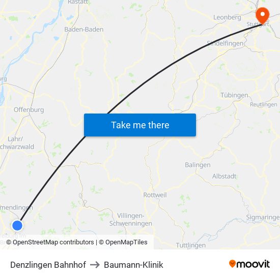 Denzlingen Bahnhof to Baumann-Klinik map