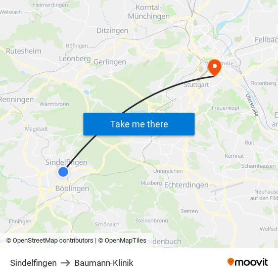 Sindelfingen to Baumann-Klinik map