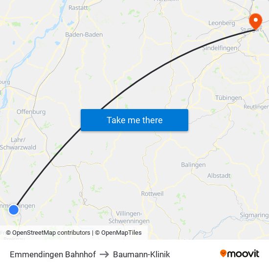 Emmendingen Bahnhof to Baumann-Klinik map