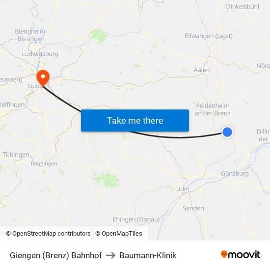 Giengen (Brenz) Bahnhof to Baumann-Klinik map