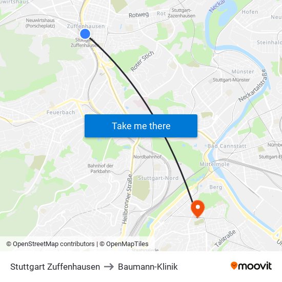 Stuttgart Zuffenhausen to Baumann-Klinik map