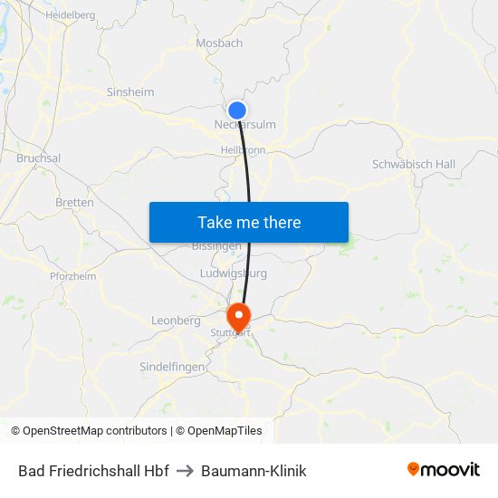 Bad Friedrichshall Hbf to Baumann-Klinik map