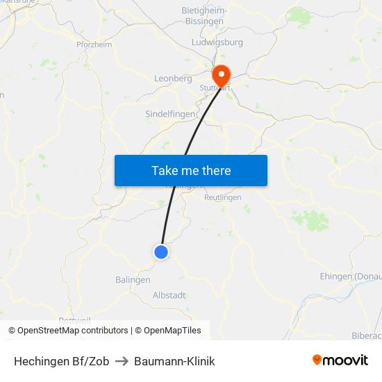 Hechingen Bf/Zob to Baumann-Klinik map