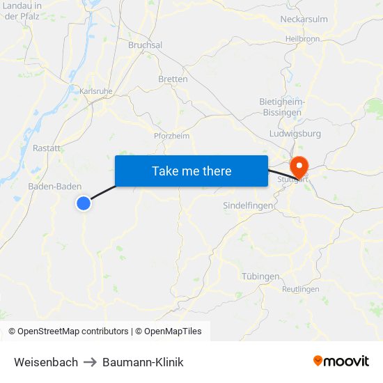 Weisenbach to Baumann-Klinik map