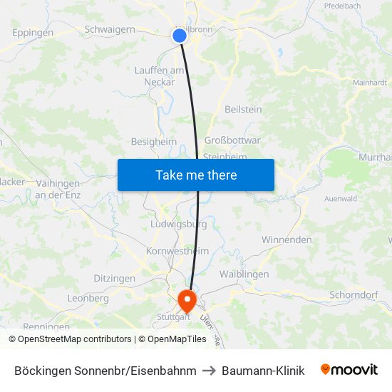 Böckingen Sonnenbr/Eisenbahnm to Baumann-Klinik map
