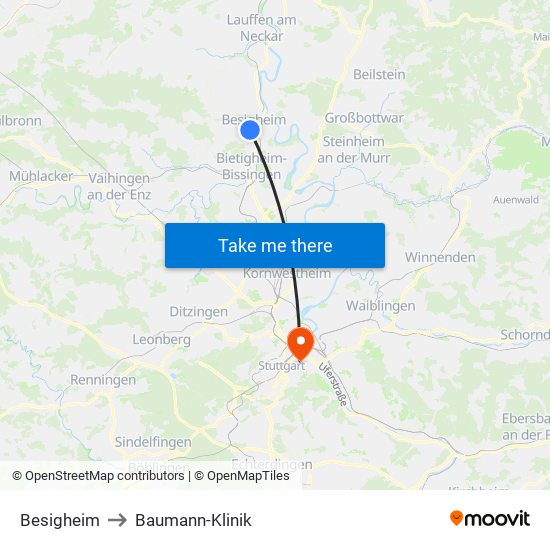Besigheim to Baumann-Klinik map