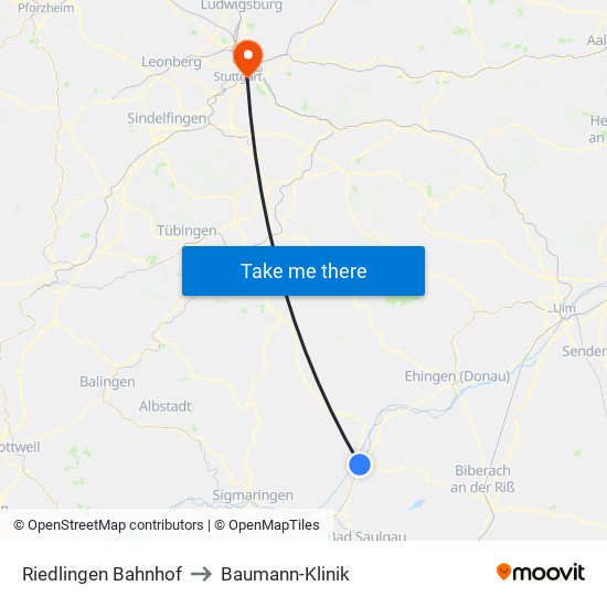 Riedlingen Bahnhof to Baumann-Klinik map