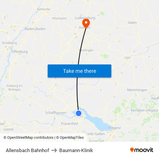 Allensbach Bahnhof to Baumann-Klinik map