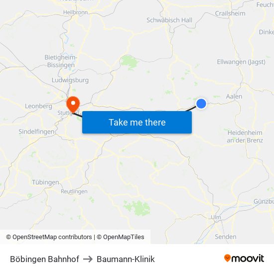 Böbingen Bahnhof to Baumann-Klinik map