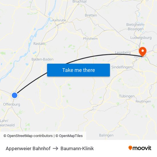 Appenweier Bahnhof to Baumann-Klinik map