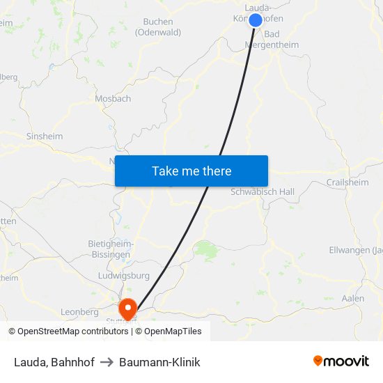 Lauda, Bahnhof to Baumann-Klinik map