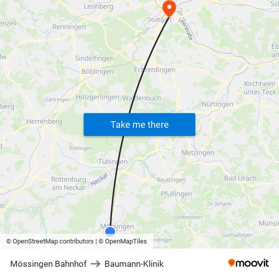 Mössingen Bahnhof to Baumann-Klinik map