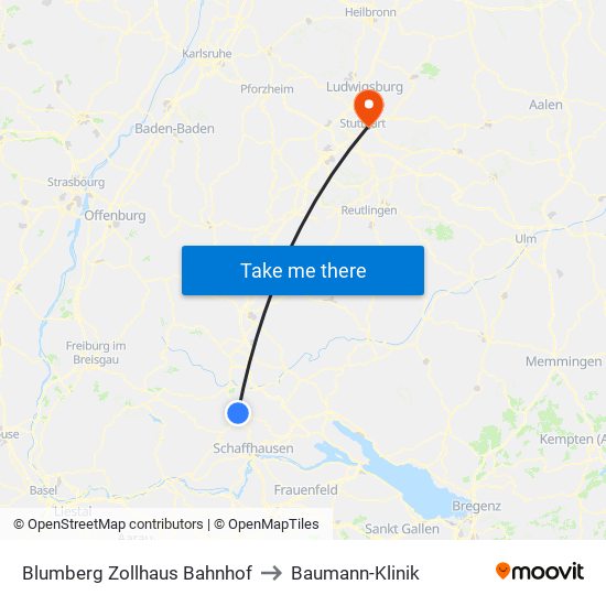 Blumberg Zollhaus Bahnhof to Baumann-Klinik map