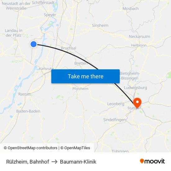 Rülzheim, Bahnhof to Baumann-Klinik map