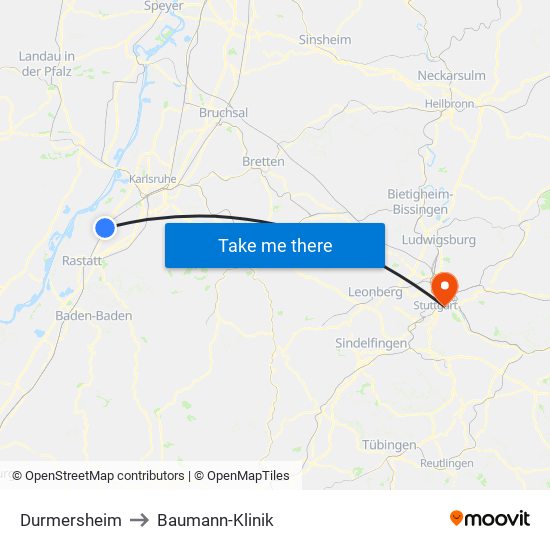 Durmersheim to Baumann-Klinik map