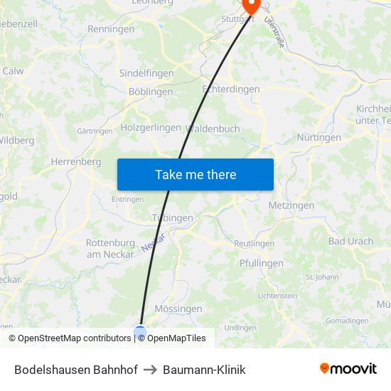 Bodelshausen Bahnhof to Baumann-Klinik map