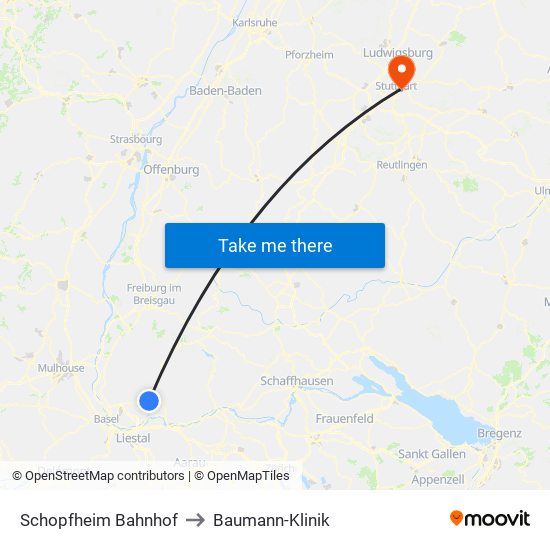 Schopfheim Bahnhof to Baumann-Klinik map