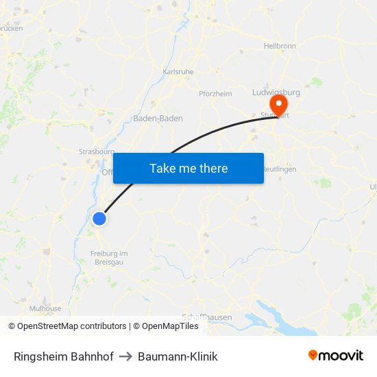 Ringsheim Bahnhof to Baumann-Klinik map