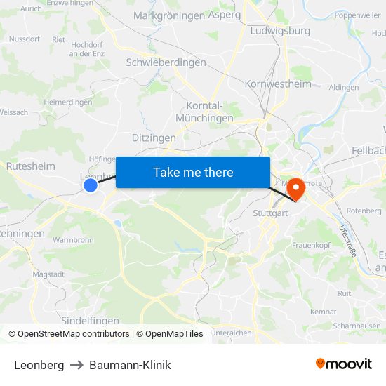 Leonberg to Baumann-Klinik map