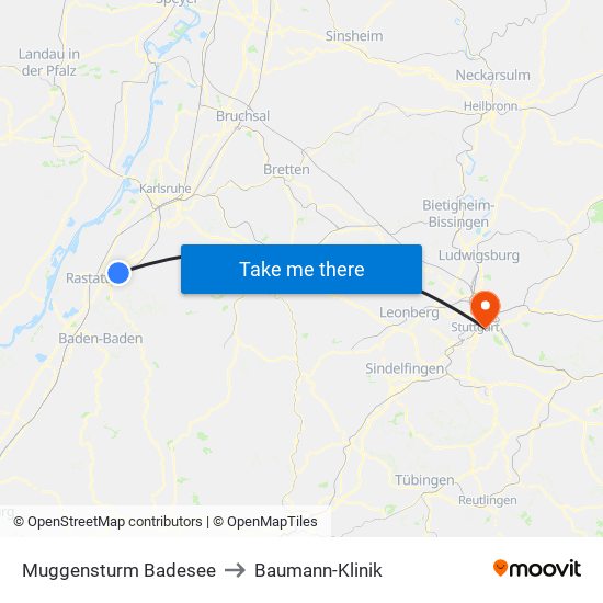 Muggensturm Badesee to Baumann-Klinik map