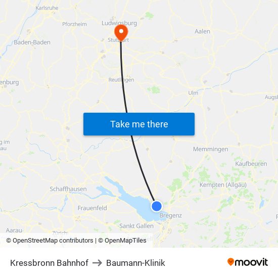 Kressbronn Bahnhof to Baumann-Klinik map