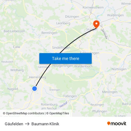 Gäufelden to Baumann-Klinik map