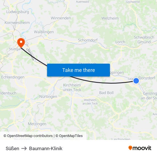 Süßen to Baumann-Klinik map