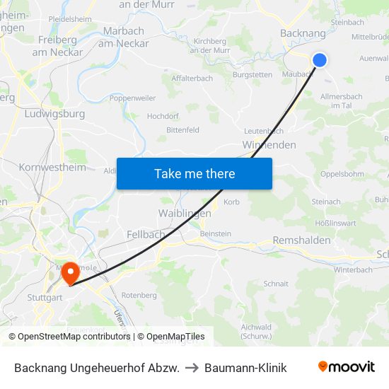 Backnang Ungeheuerhof Abzw. to Baumann-Klinik map