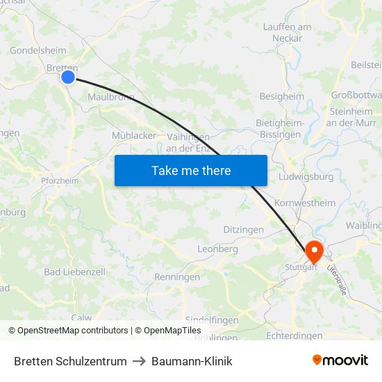 Bretten Schulzentrum to Baumann-Klinik map