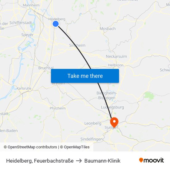 Heidelberg, Feuerbachstraße to Baumann-Klinik map