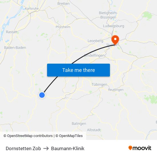 Dornstetten Zob to Baumann-Klinik map
