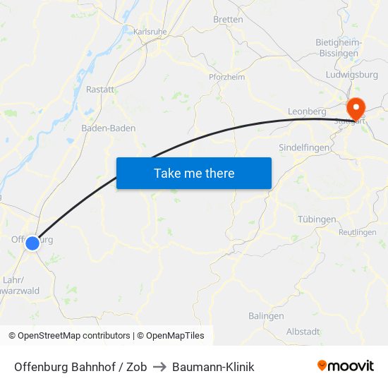 Offenburg Bahnhof / Zob to Baumann-Klinik map