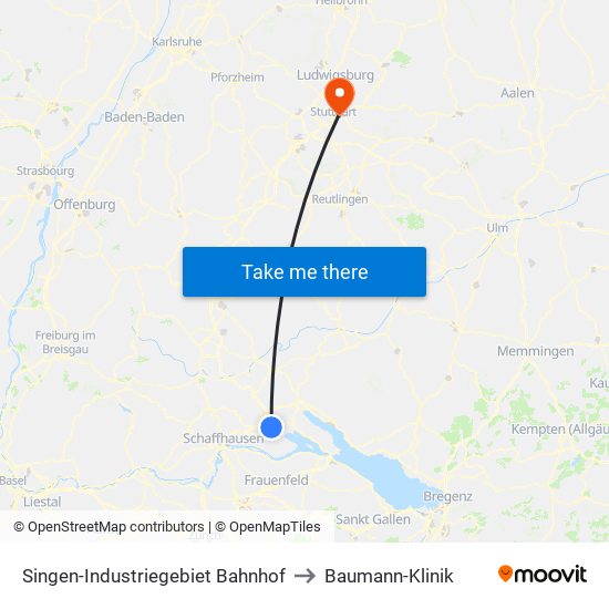 Singen-Industriegebiet Bahnhof to Baumann-Klinik map