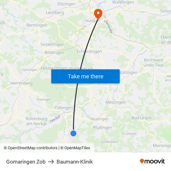 Gomaringen Zob to Baumann-Klinik map