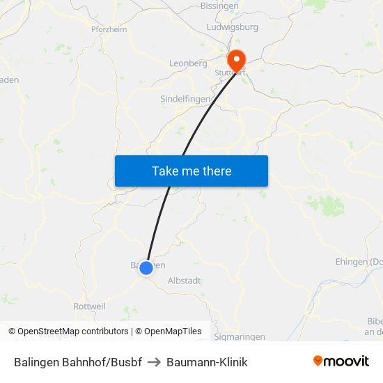 Balingen Bahnhof/Busbf to Baumann-Klinik map