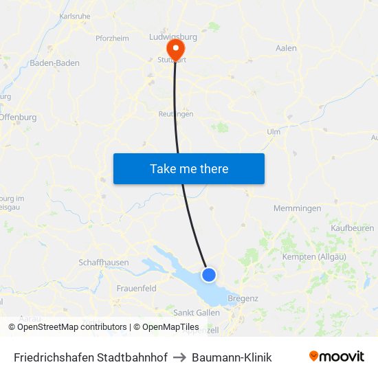 Friedrichshafen Stadtbahnhof to Baumann-Klinik map