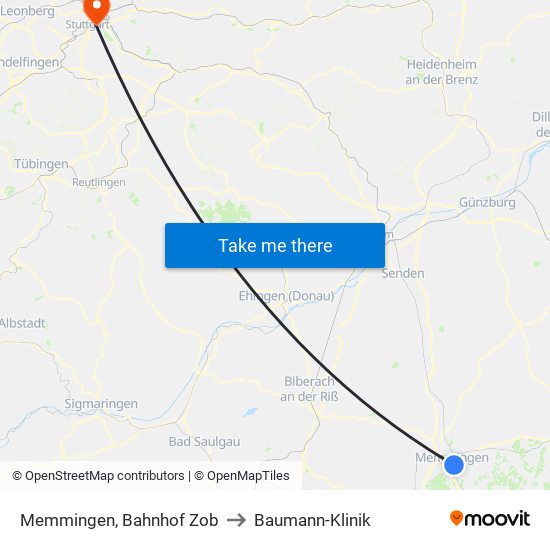 Memmingen, Bahnhof Zob to Baumann-Klinik map