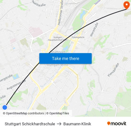Stuttgart Schickhardtschule to Baumann-Klinik map