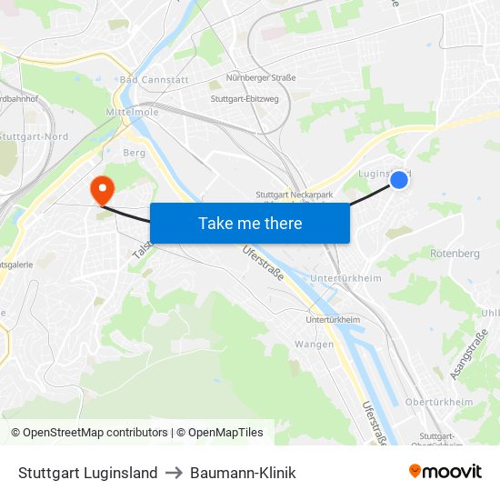 Stuttgart Luginsland to Baumann-Klinik map