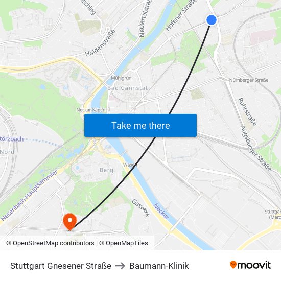 Stuttgart Gnesener Straße to Baumann-Klinik map