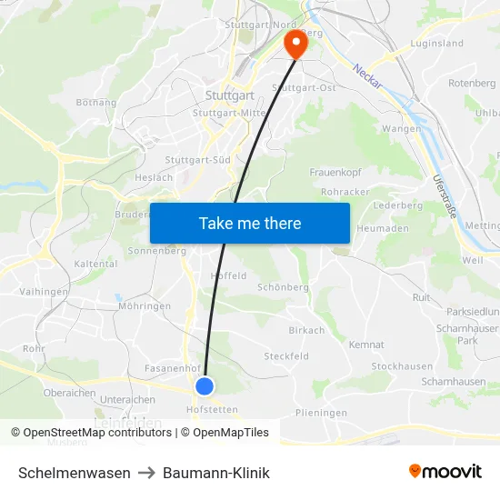 Schelmenwasen to Baumann-Klinik map
