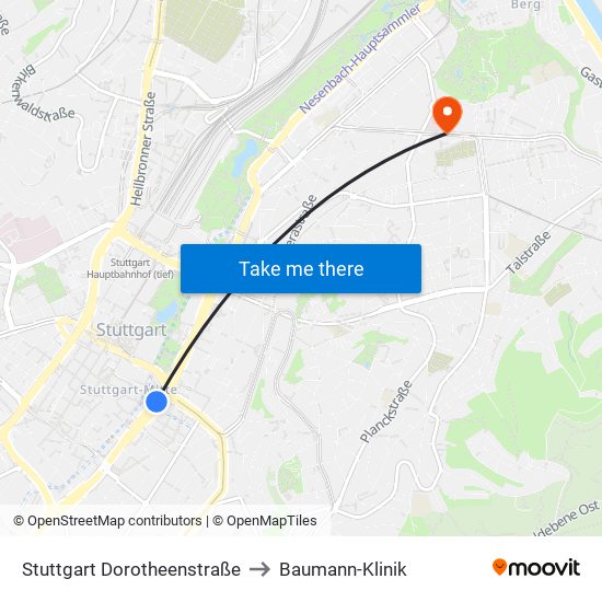 Stuttgart Dorotheenstraße to Baumann-Klinik map