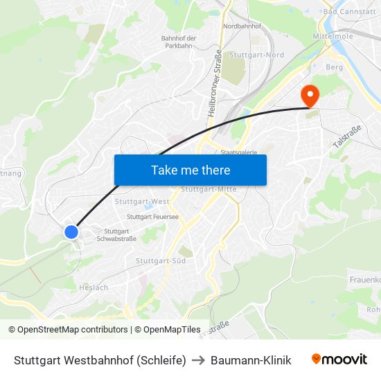 Stuttgart Westbahnhof (Schleife) to Baumann-Klinik map