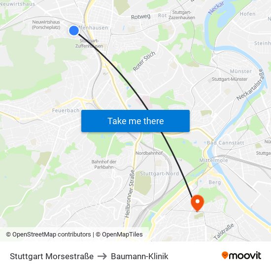 Stuttgart Morsestraße to Baumann-Klinik map