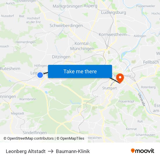 Leonberg Altstadt to Baumann-Klinik map