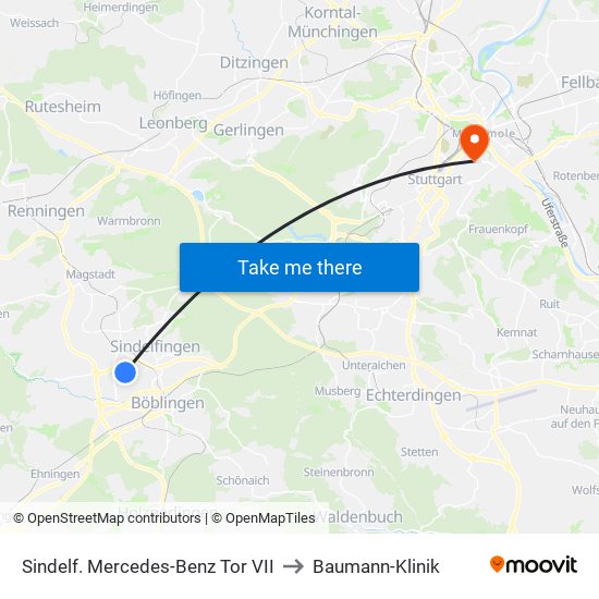 Sindelf. Mercedes-Benz Tor VII to Baumann-Klinik map