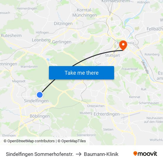 Sindelfingen Sommerhofenstr. to Baumann-Klinik map