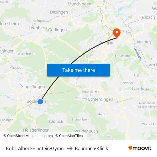 Böbl. Albert-Einstein-Gymn. to Baumann-Klinik map